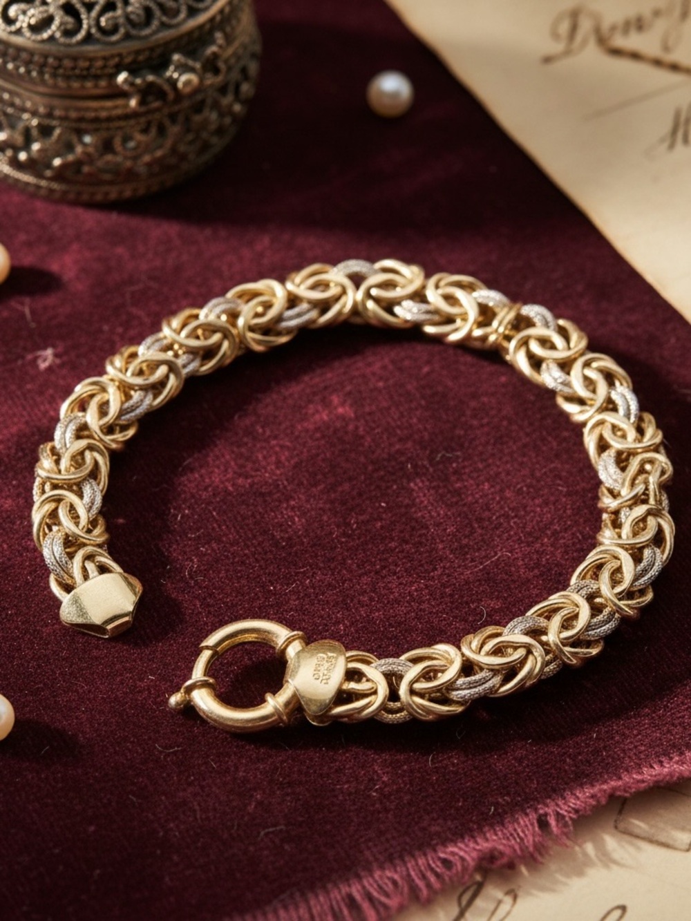 Classic Two-Tone Italian Rosetta Scalare bracelet Stamped - Picture 3 of 6